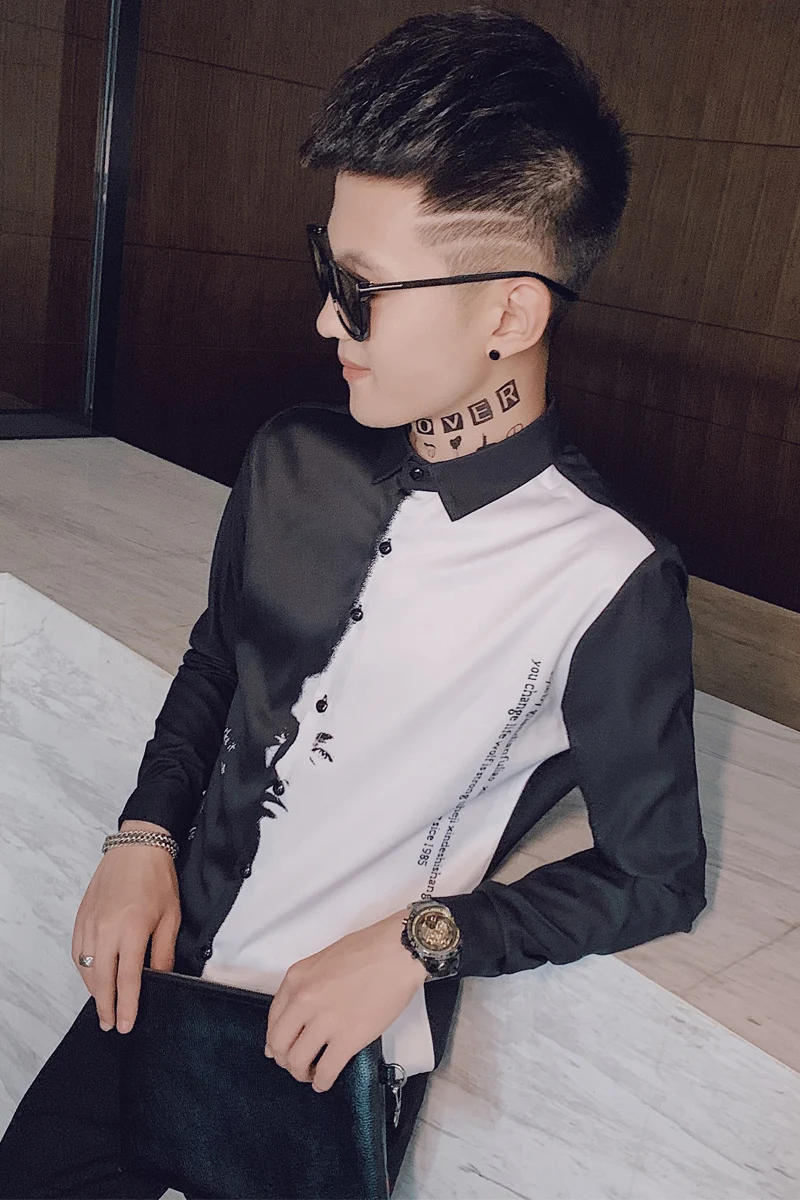 

Fashion Splicing Men Shirts Long Sleeve Casual Sim Fit Shirt Chemise Homme Streetwear Social Party Blouse Camisa Masculina