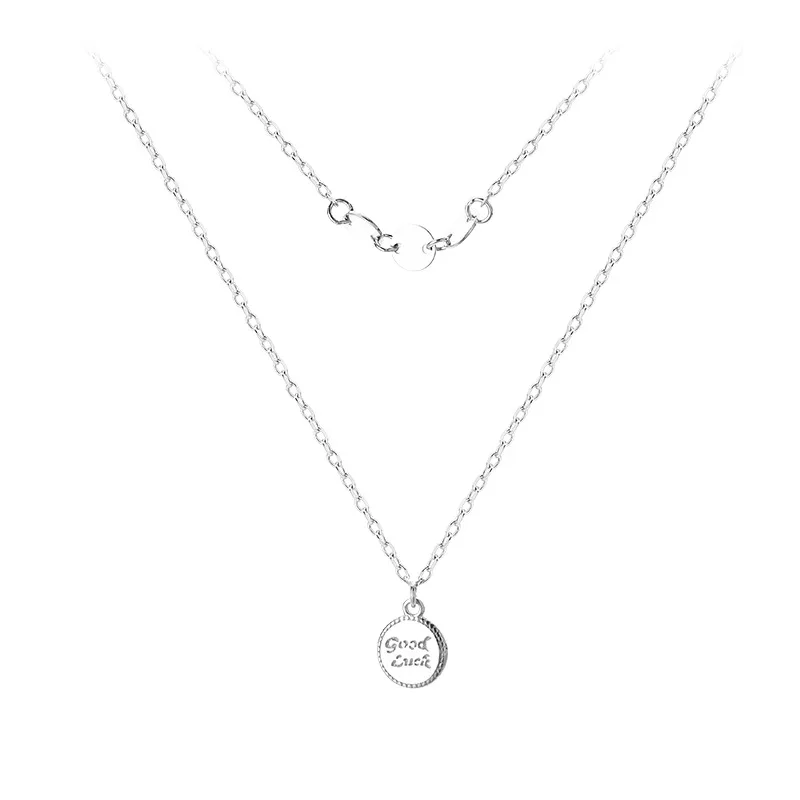 

XIYANIKE 925 Sterling Silver Good Luck Double-layer Round Brand Pendant Necklace Simple Fashion Female Clavicle Chain