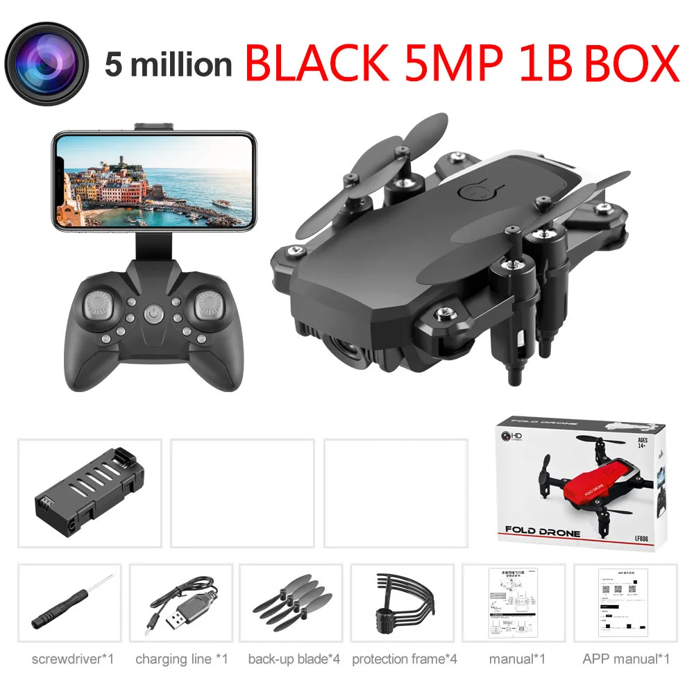 Black 5MP 1B LF606 квадрокоптер мини Дрон с 4K камерой HD складные дроны один ключ возврат FPV Следуйте за мной RC вертолет Квадрокоптер детские игрушки - Цвет: Black 5MP 1B