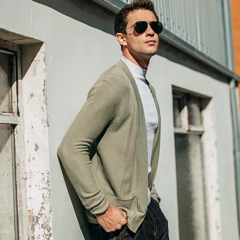 

Autumn Classic Mens Knitted Long Sleeve Business Man Slim Fit Casual Sweater Outwear Coat Solid Color Knitwear Cardigan