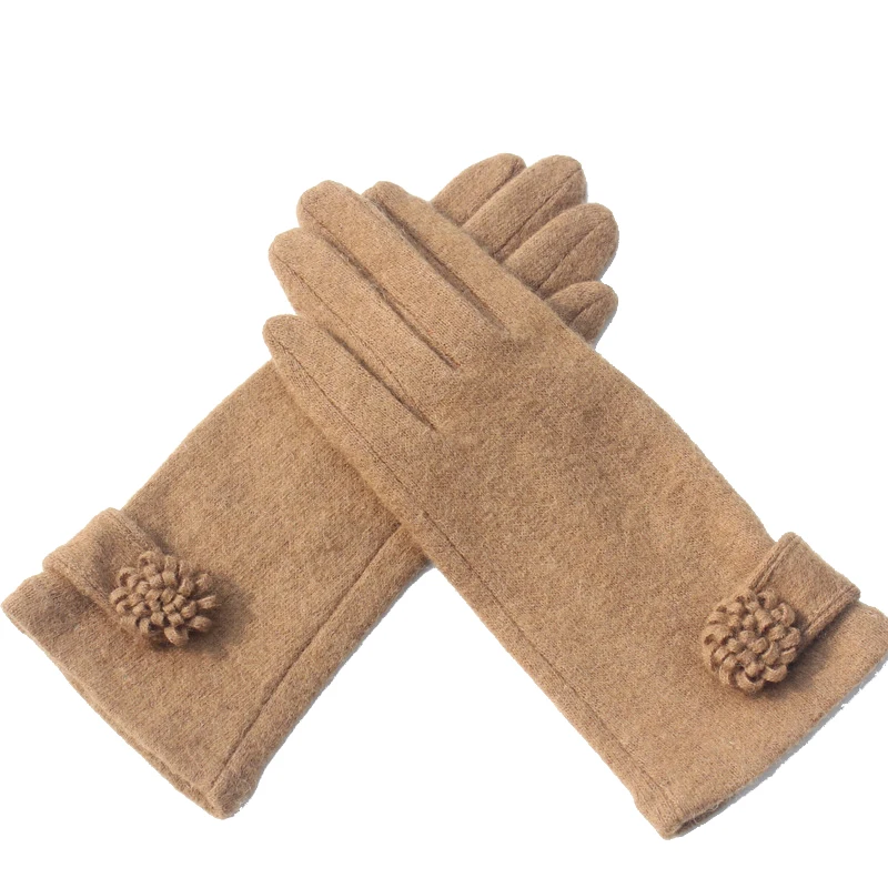 

100% Cashmere Waist Gloves For Women Flower High Quality Female Winter Touch Screen Luxury Short Mittens Hand Warmer