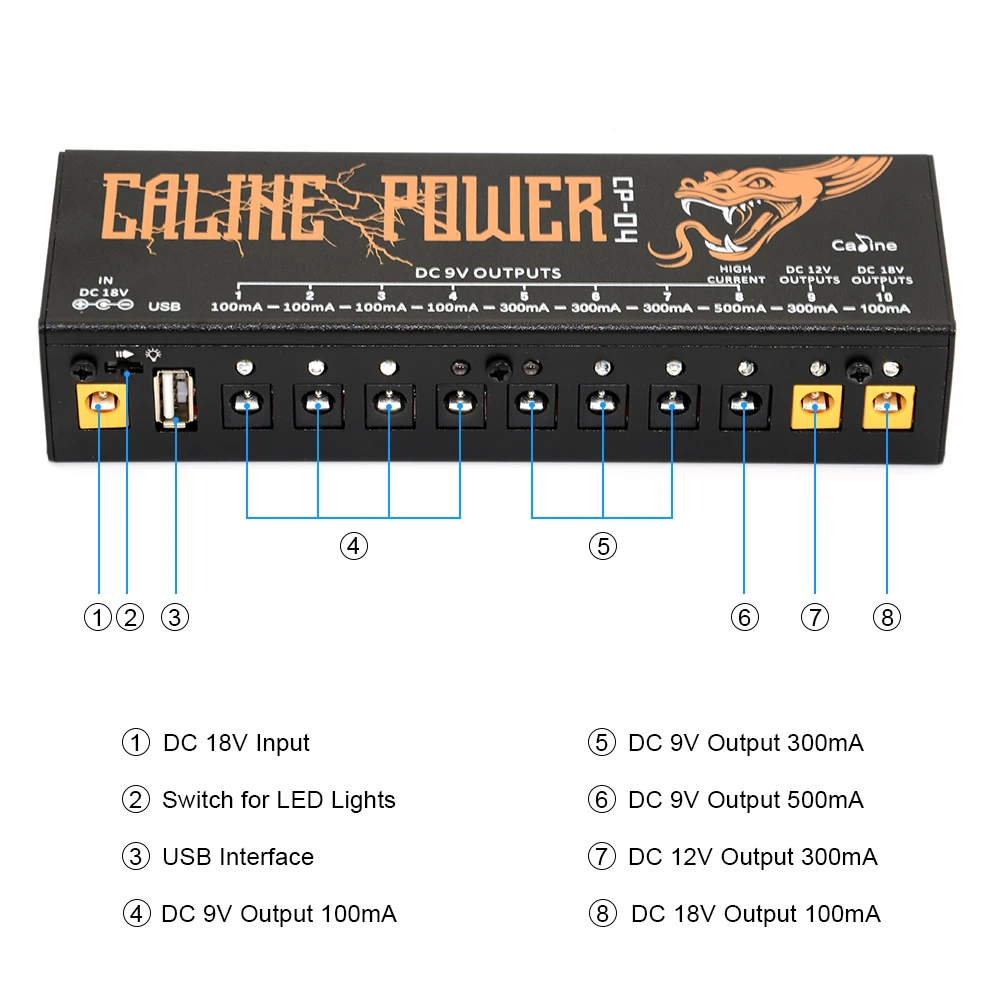 Caline CP-04 Электропитание педали гитары 10 изолированный выход мощность тюнер короткого замыкания/Защита от перегрузки по току электрогитары