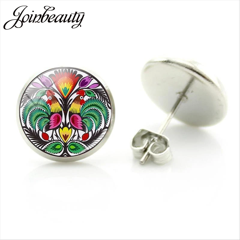 JOINBEAUTY польские народные серьги-гвоздики с цветочным принтом кабошоны