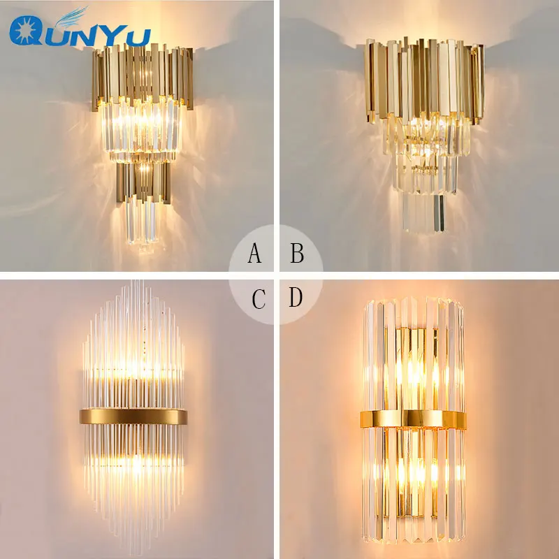 Современный золотой Хрустальный настенный светильник роскошный прикроватный