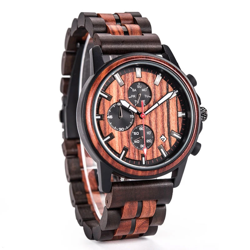 Часы VICVS мужские деревянные брендовые роскошные стильные военные с хронографом в