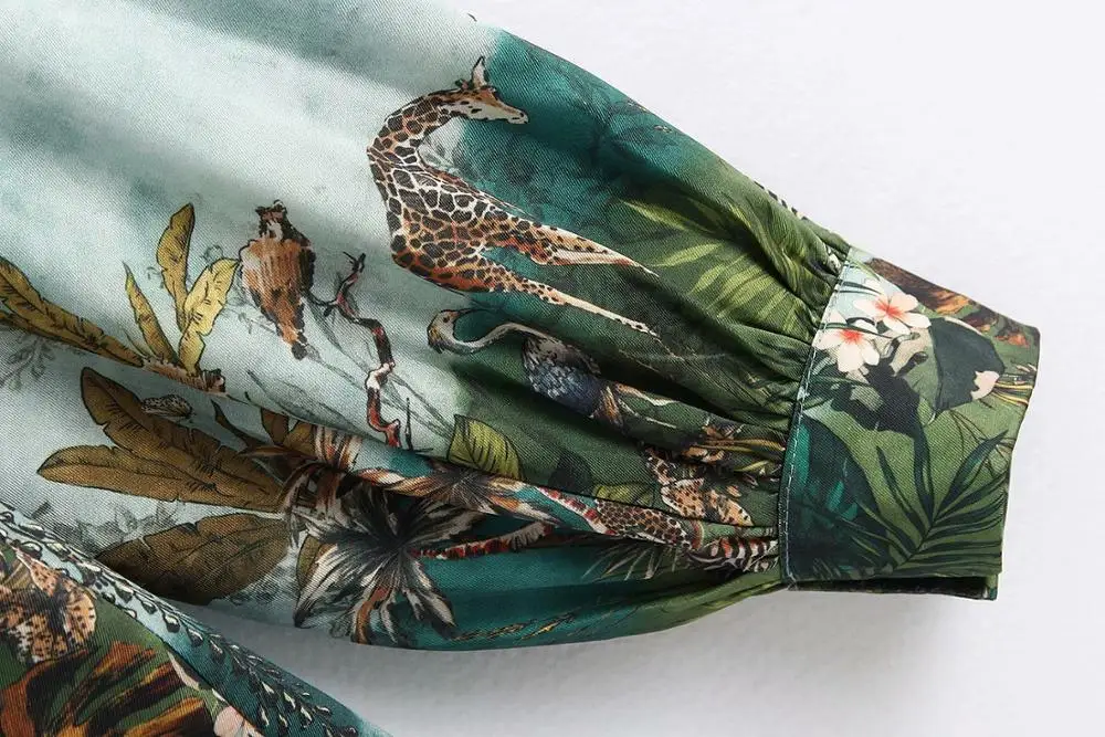 

Women vintage ink painting animal leaves casual smock blouse women long sleeve chic chemise femininas kimono shirts tops LS6366