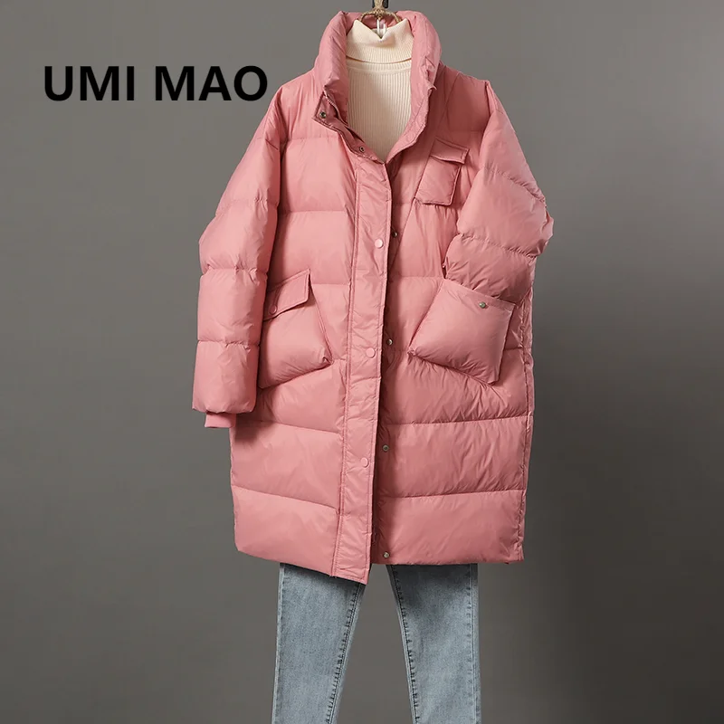 

Женская куртка на белом утином пуху UMI MAO 90, свободная тонкая теплая утепленная куртка средней длины в Корейском стиле с диагональным карман...