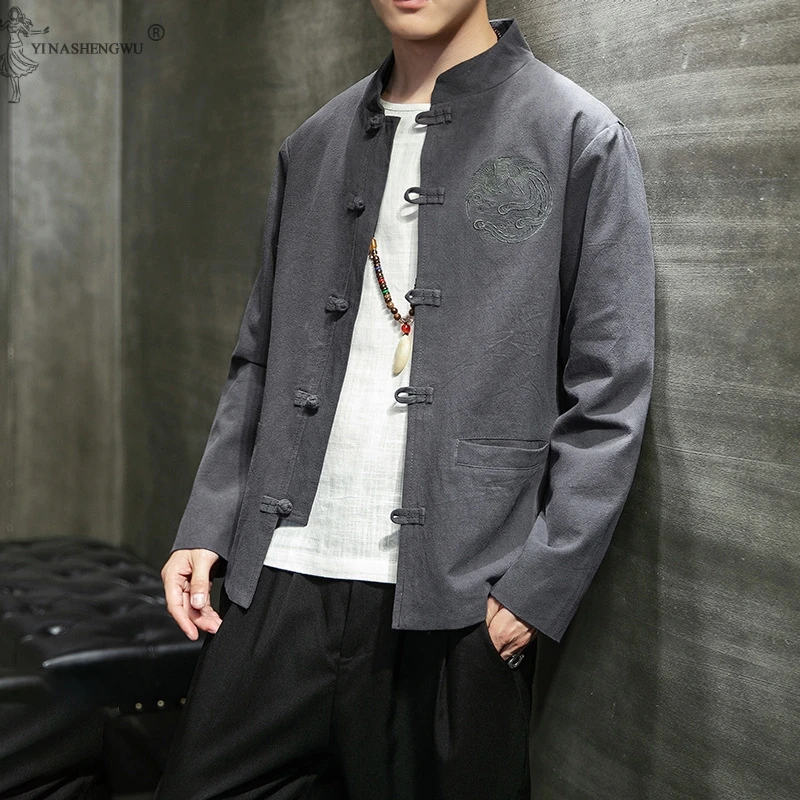 Кардиган-кимоно мужской с длинным рукавом юката хаори японская рубашка вышивкой