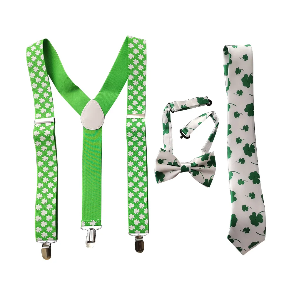 

St Patricks Day Costumes Set,3 Pieces for T ShirtsShamrock Suspenders, Bowtie, Necktie for Irish Party,Carnival,Festival Dress