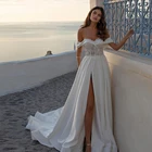 Платье Свадебное ТРАПЕЦИЕВИДНОЕ с открытыми плечами, цвета слоновой кости