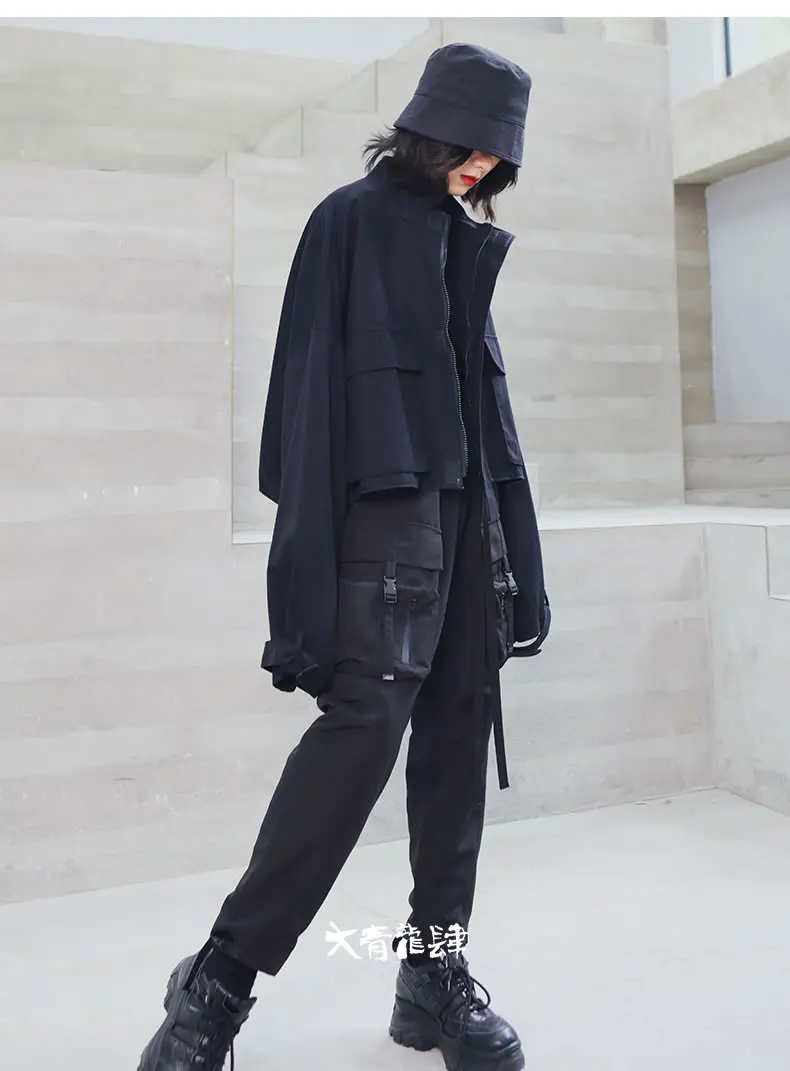 XITAO Harajuku стиль короткие теплые пальто и куртки для женщин стоячий воротник Черная куртка винтажная уличная верхняя женская XJ2098