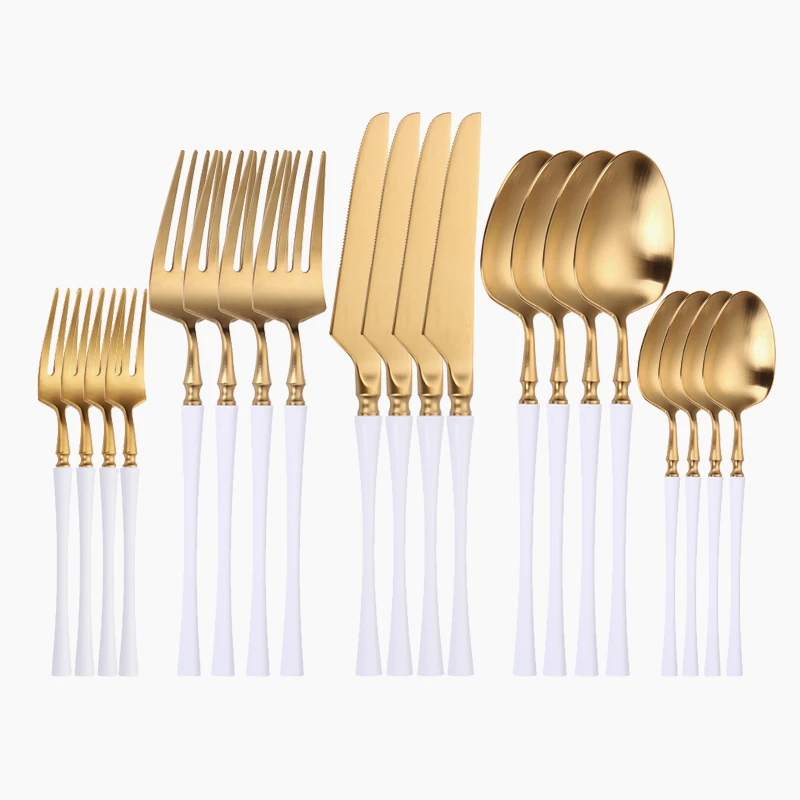 

Cutlery Set White Gold Tableware Fork Spoon Knife Set Stainless Steel Kitchen Dinner Set Dinnerware Luxury Flatware Dropshipping