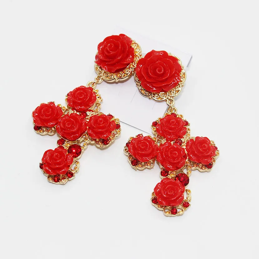 Женские серьги с красными цветами|Цепочки| |