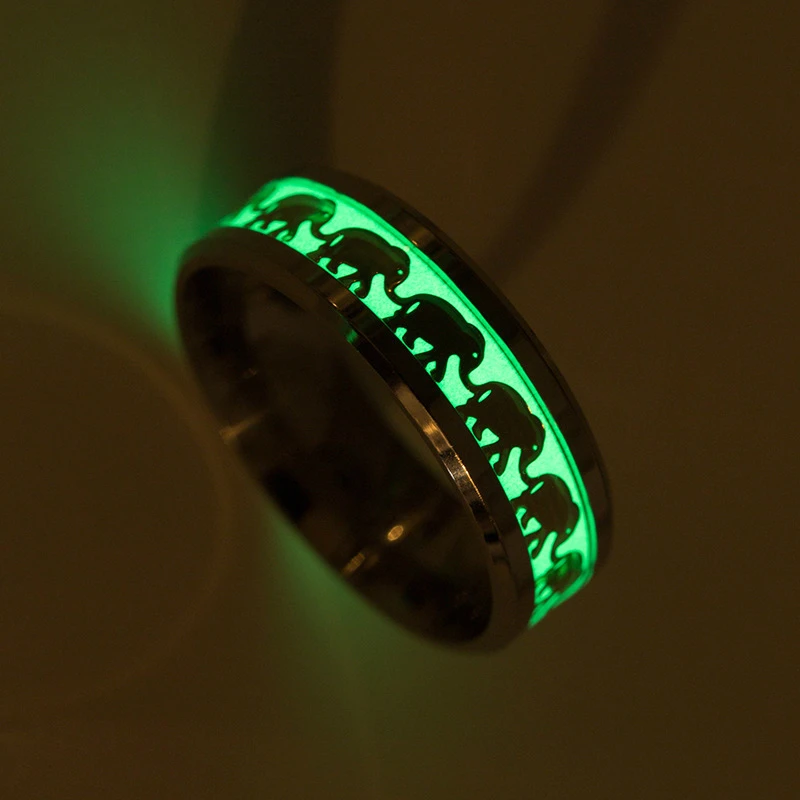 Luminous Elephant Ring Glow in the Dark Stainless Steel Fashion Charm animal Delicately Jewelry for Man Women Gifts 2019 | Украшения и