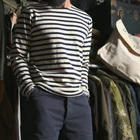 Мужская футболка в полоску с длинным рукавом и вырезом лодочкой в стиле ретро