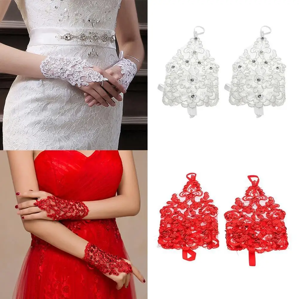 

Women Wedding Gloves Bridal Gloves High Quality Fingers Elegant For Bride Accessories Rhinestone Paragraph Wedding Short Y2W3