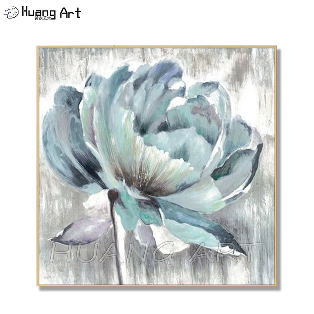 

Hand-painted Blooming Blue Flower Oil Painting Large Wall Art Yellow Flower Picture Design Paintings Artwork for Wall Decoration