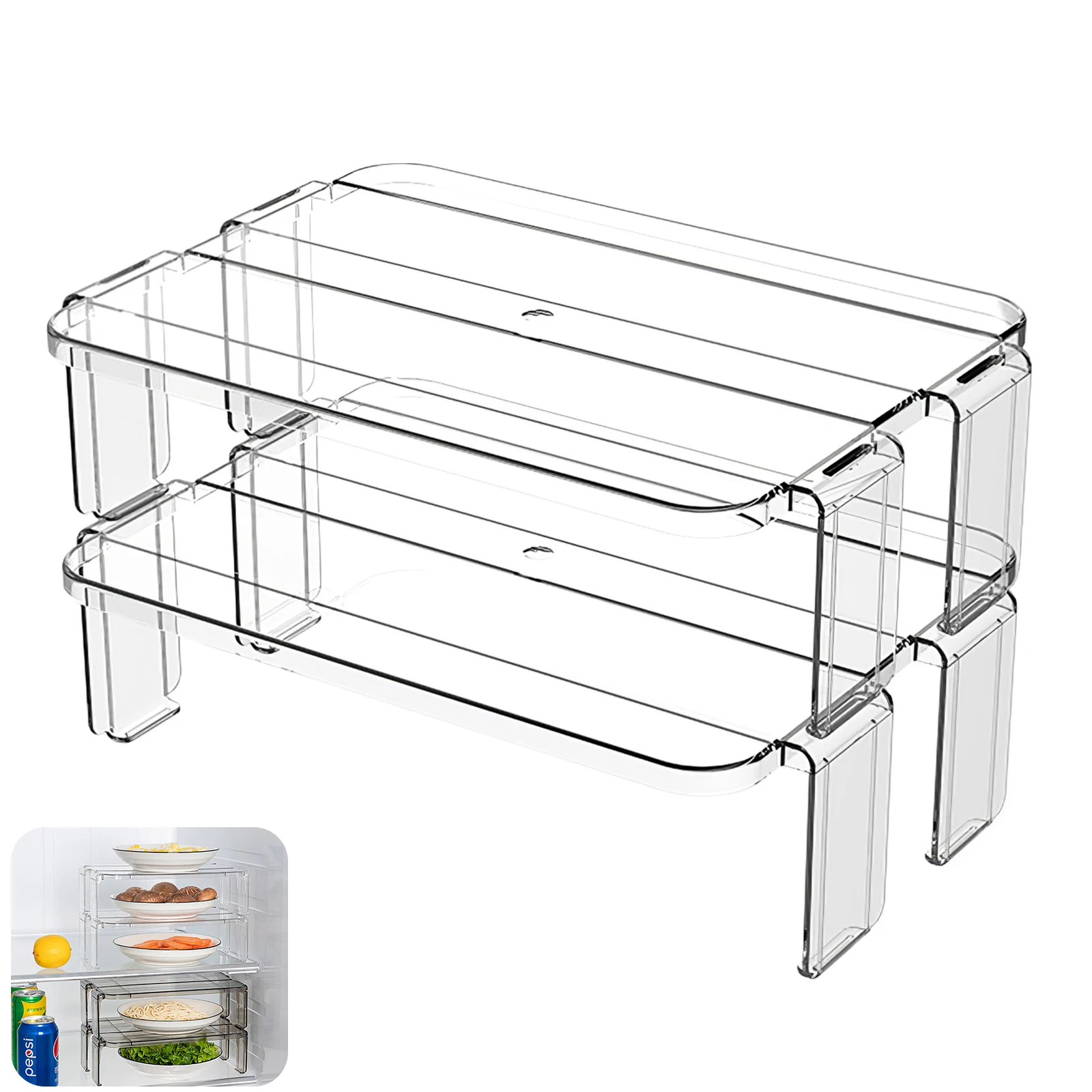 

Fall Resistant PET Kitchen Organizer Double-Layer Storage Holder Space Saving Plastic Dish Vegetable Tray Home Room Accessories