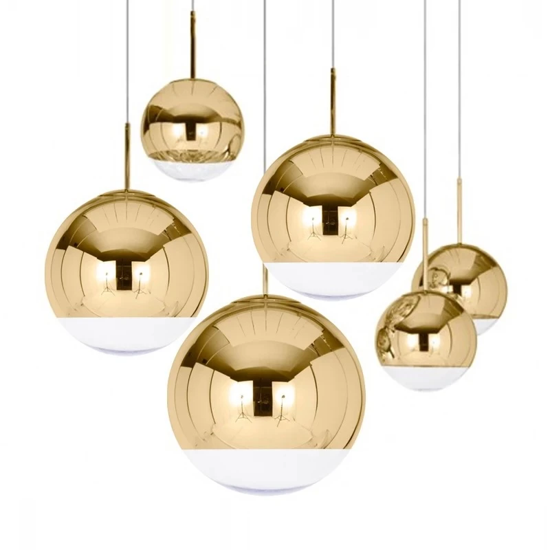 Bola de espejo colgante de cristal para decoración Industrial del hogar, Bola de espacio colgante de plata de Luces colgantes modernas, luz Led Industrial para el hogar