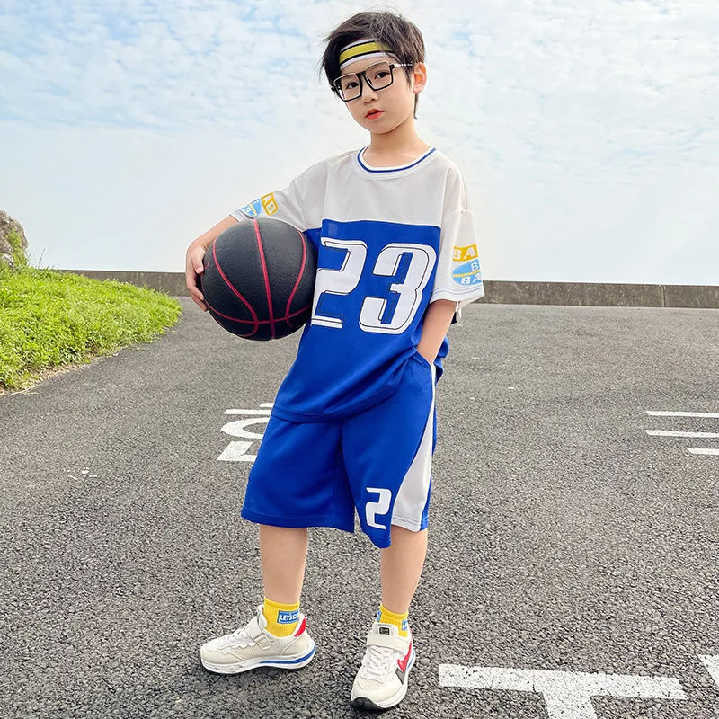 

Children Clothing Set Summer New Big Boys Handsome Basketball Clothes Suit Casual Loose T-shirts Shorts 2pcs Kids Sports Suits