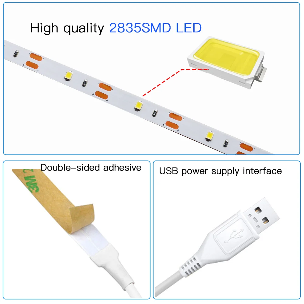 Светодиодная лента теплого белого цвета 1 м 2 SMD2835 USB-лампа с сенсорным датчиком