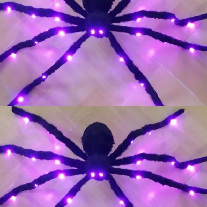 

LED Light Up Artificial Plush Spiders Black Spider Jokes Toy Halloween Party Haunted House Scary Halloween Decoration