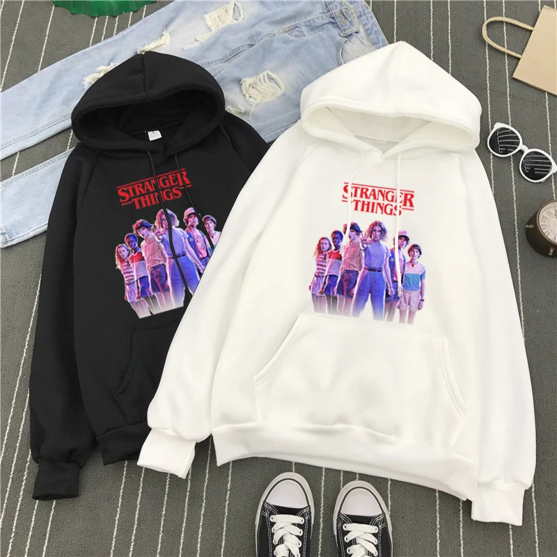 Фото Трендовые мужские толстовки с капюшоном и надписью Stranger Things для осени зимы Трендовые мужские толстовки с капюшоном и надписью Stranger Things для осени зимы