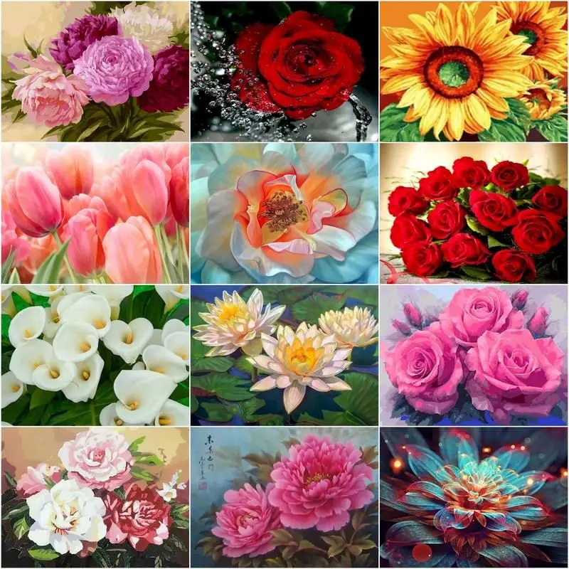 

GATYZTORY DIY Pictures By Numbers Flower Kits Home Decor DIY Paint By Number For Adults Drawing On Canvas HandPainted Art Gift