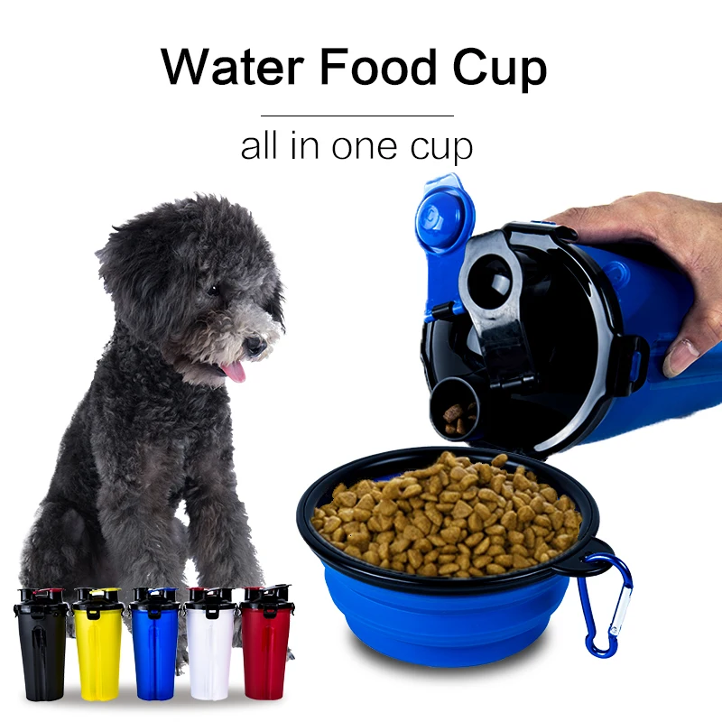 Портативная складная бутылка для воды домашних животных 2 в 1 контейнер еды со