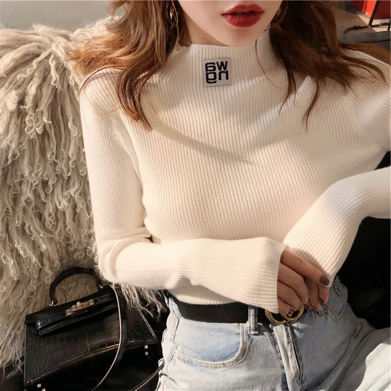 

Пуловер с воротником-хомутом однотонный с длинным рукавом Осень-зима 2020 Универсальные женские теплые мягкие свитера облегающие Женские Мо...