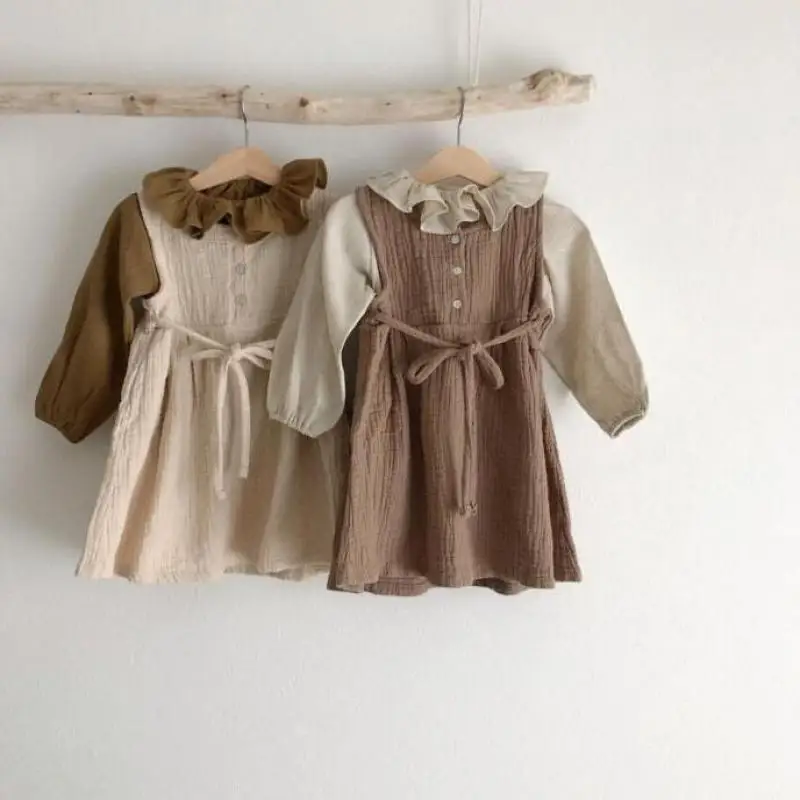 

2021 Toddler Girls Sleeveless Dress Autumn Infant Girls Cute Princess Vest Clothes Baby Girls Cotton Casual Strap A-line Dress
