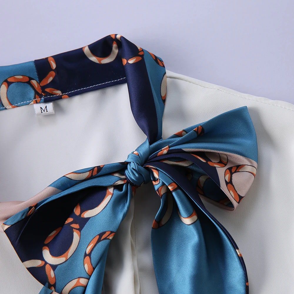 

2021 New Elegant Summer Clothing White Buttoned Bow Collar Shirt Women's Ladies Blouse Tops Dropshipping Plus Size S-5XL