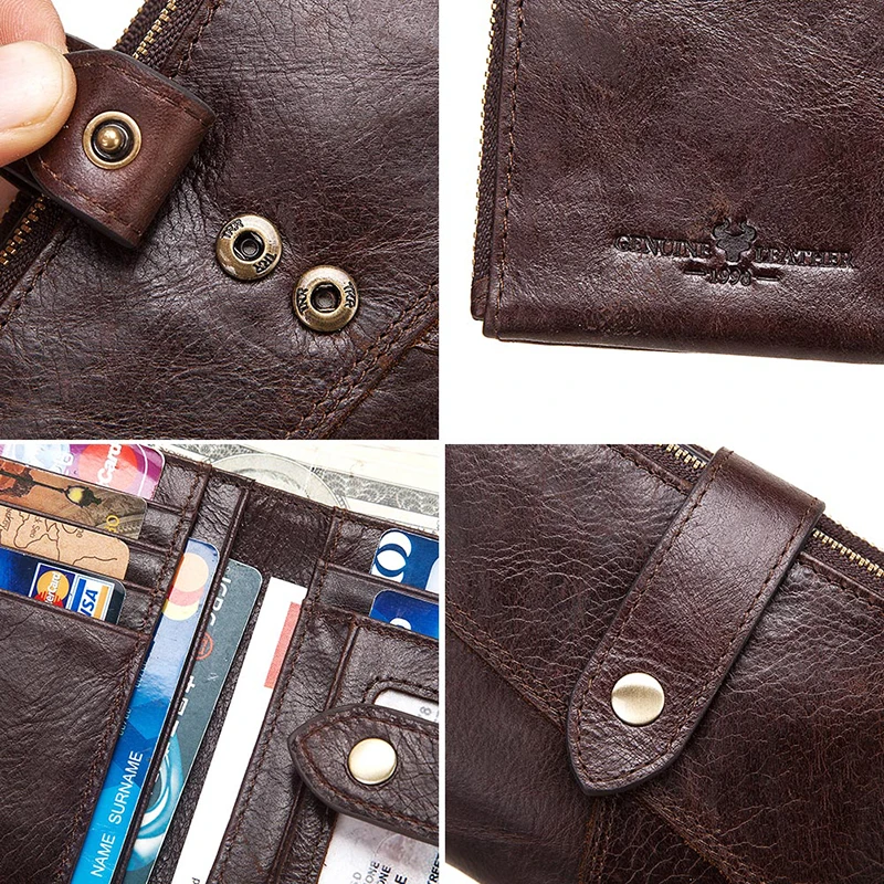 

Famous Brand 100% Genuine Leather Rfid Wallet Men card holder Coin Purse Short Male Money Bag Quality Designe Hasp license Purse