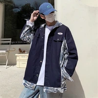 tie dye stitching tooling hooded jacket mens trendy brand high street hip hop harajuku style loose casual jacket men clothing
