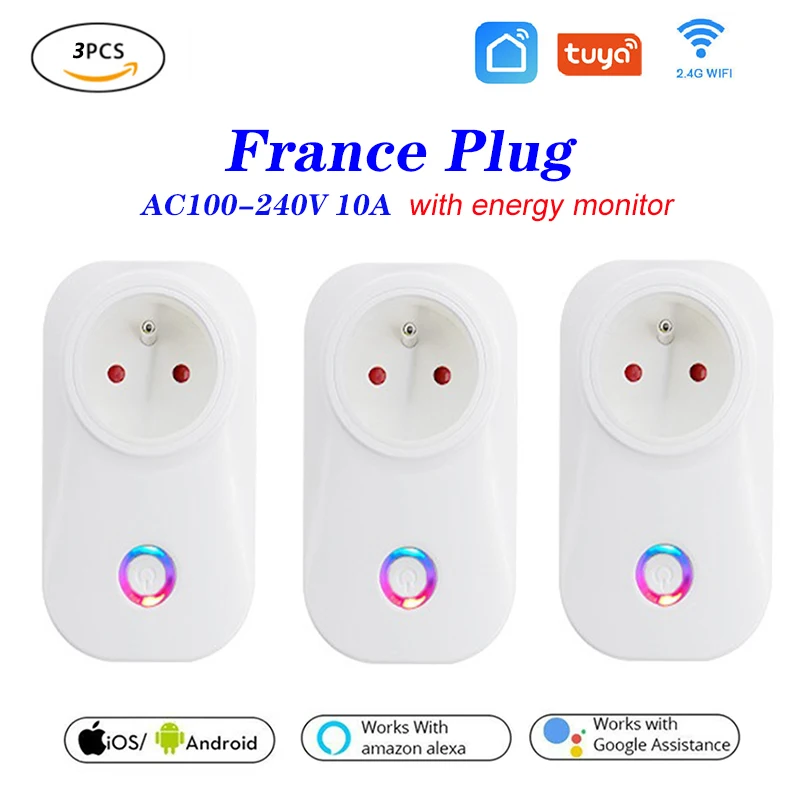 

3pcs Tuya WIFI Smart Socket Smart Plug France Plug 10A Remote Control Alexa Google Home Energy Monitor