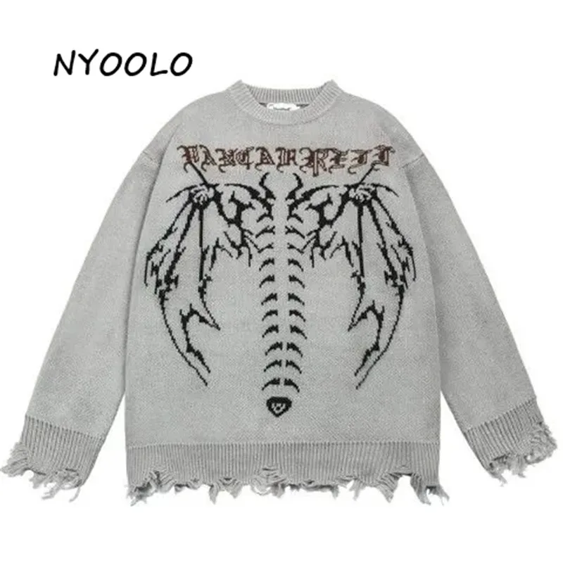 

Пуловер NYOOLO жаккардовый с надписью в готическом стиле, верхняя одежда для мужчин и женщин, трикотажный свитер с потертостями в стиле панк, х...