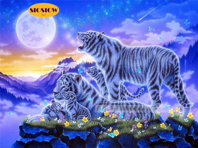 Алмазная 5D картина сделай сам полноразмерная Мозаика из Белых Тигров для вышивки
