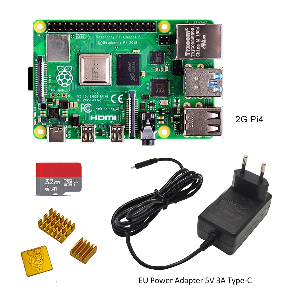 Оригинальный Raspberry Pi 4 Модель B макетная плата 2 Гб RAM + адаптер питания EU/US 5 в 3A Type C