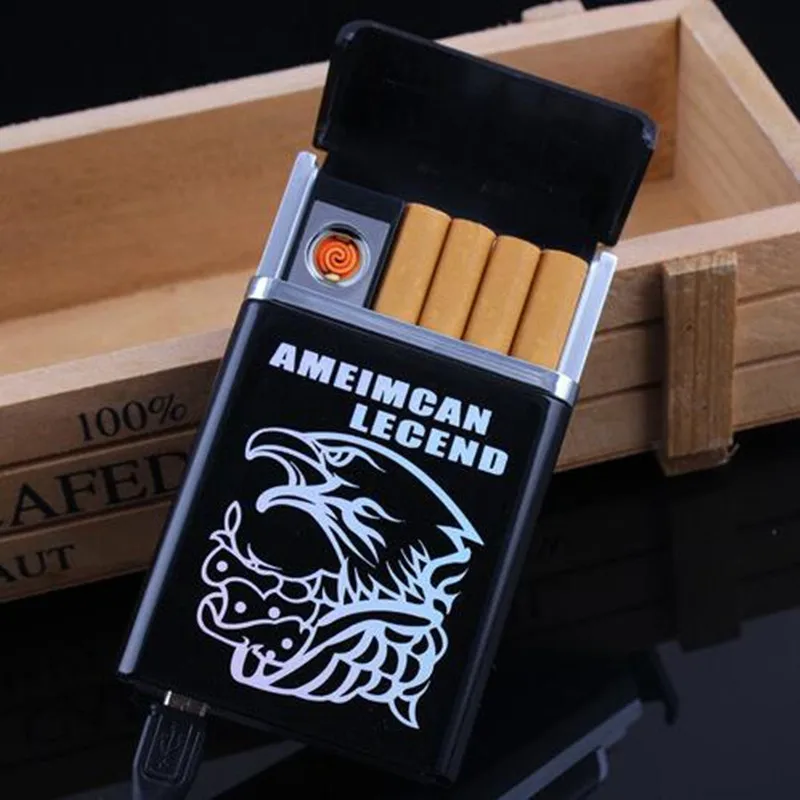 Креативный портативный чехол для сигарет электрическая зажигалка USB ветрозащитная беспламенная зарядка Электронная Зажигалка без газа
