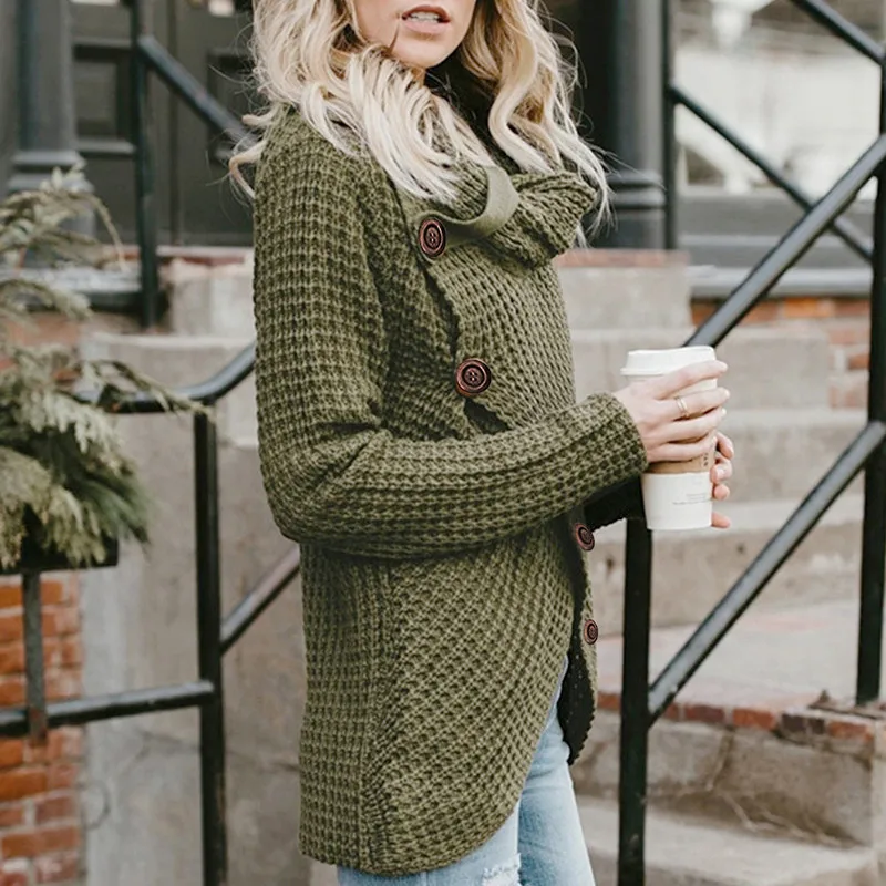 

Women Turtleneck Knited Sweaters Korean Solid Irregular Hem Buttons Pullover Tops Autumn Winter Fashion Oversize Loose Sweater