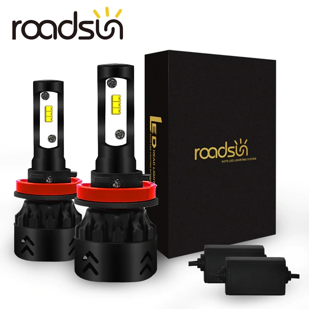 Roadsun светодиодный фары лампы светодиодный H4 H7 H11 H1 9005 9006 HB3 HB4 Lumi светодиодный s зэс чипы 12V 6000K Автомобильные светодиодные лампы