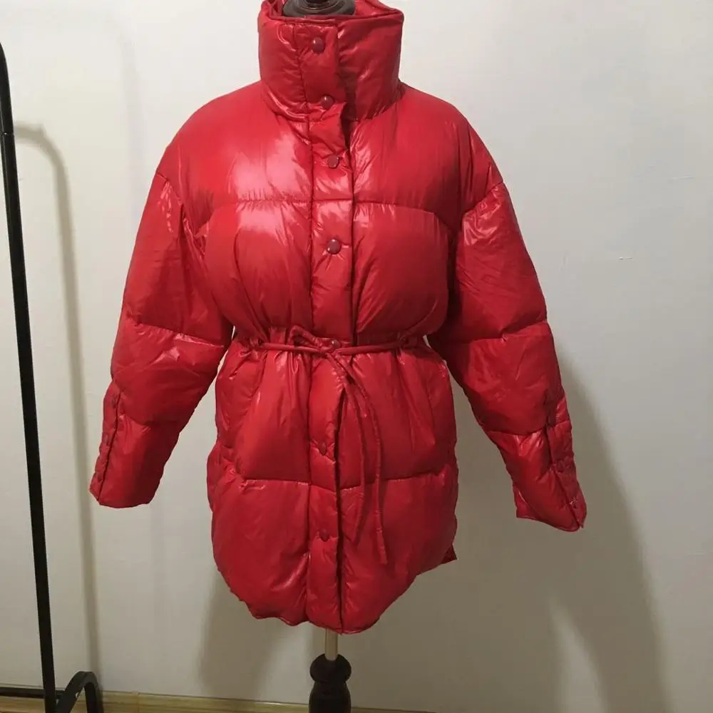 

Winter Fashion glossy shiny warm natural duck down coats female oversized stand collar down parkas warm duck Down coat F1878