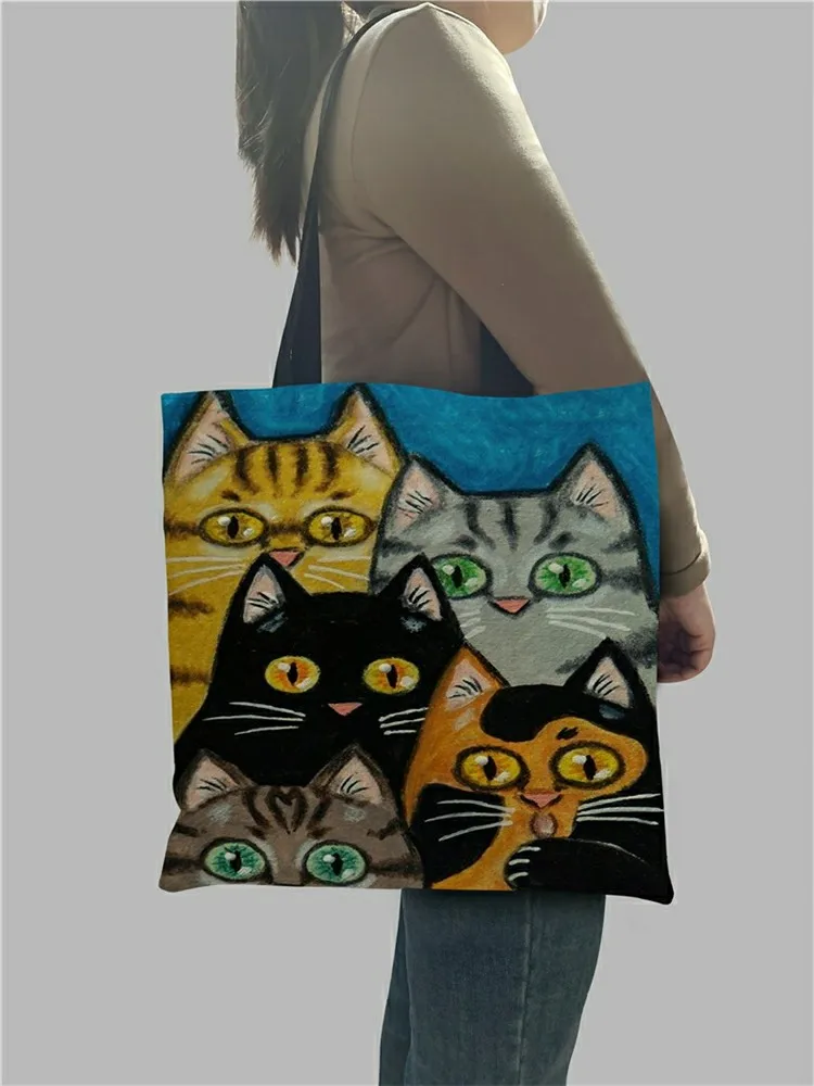 Яркая сумка для покупок королевская Дамская винная с принтом черного кота