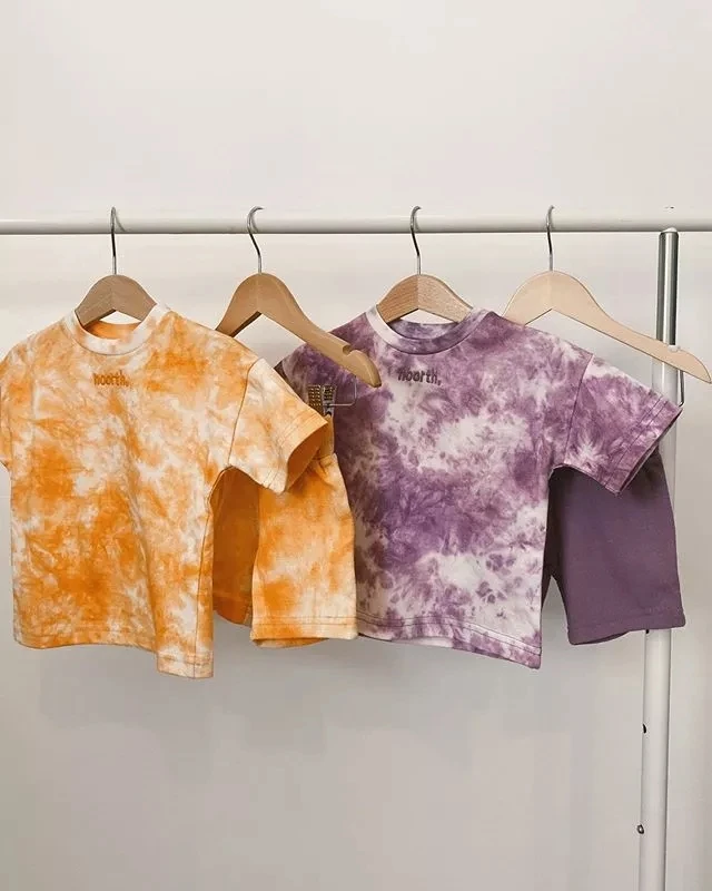 

7 2 цвета предмета в комплекте, комплект одежды для маленьких девочек принт тай-дай круглым вырезом лодочкой с короткими рукавами для мальчи...