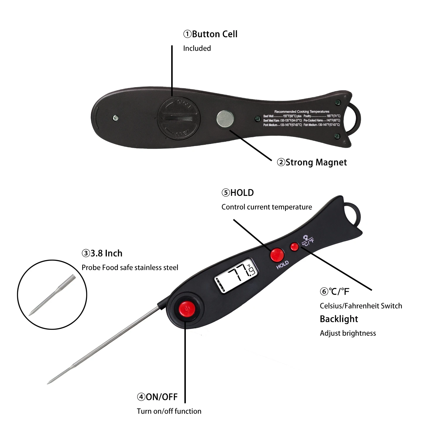 Новый термометр для мяса барбекю с подсветкой цифровой электронный