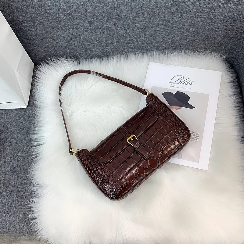 Classic fashion ladies handbag casual women Baguette bag brand style shoulder bags ALLIGATOR cowhide split leather