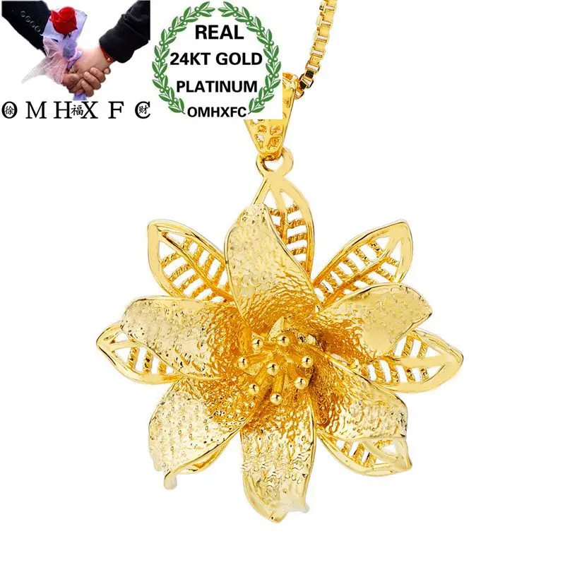 

OMHXFC оптовая продажа, Европейская мода, женский подарок на день рождения, свадьбу, винтажный цветок, 24KT, настоящая Золотая подвеска PN139