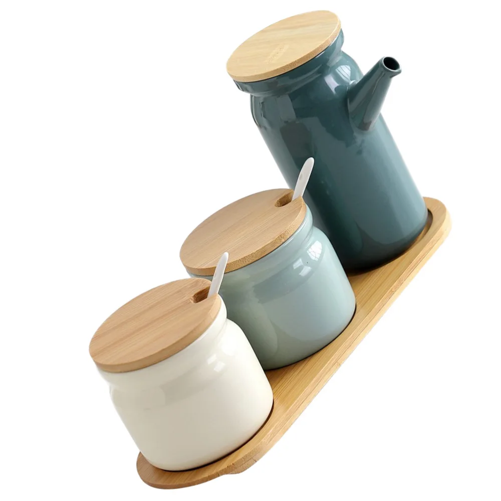 

1 Set Kitchen Condiment Serving Jars Sugar Spice Pepper Containers Oil Pot