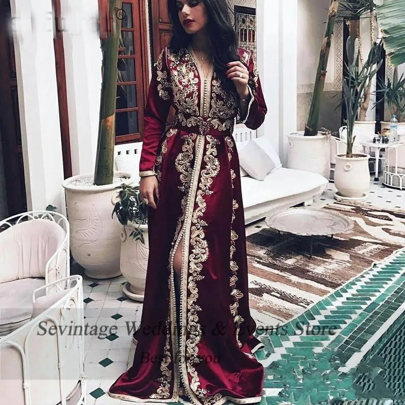 Sevintage марокканское платье-кафтан бордового цвета мусульманское вечернее платье