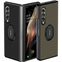 carbon fiber pattern phone case 2 in 1 pu leatherpc anti scratch protection cover with ring holder for samsung galaxy z fold 3